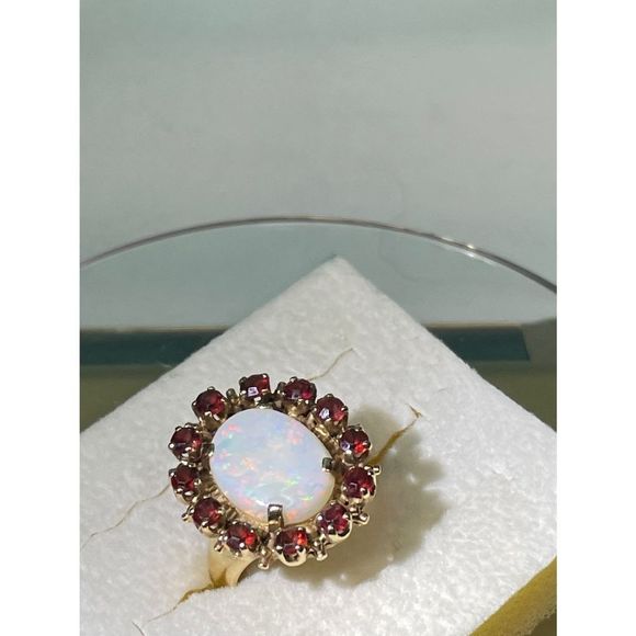 14k yellow gold opal garnet ring - Picture 1 of 9